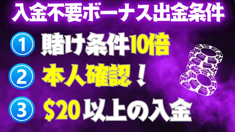 エースカジノ入金不要ボーナスの出金条件を示す画像です。