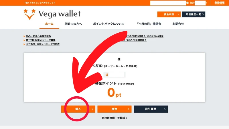 ベガウォレット 入金方法