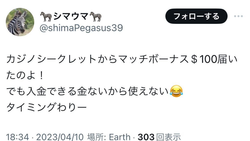 カジノシークレット ボーナス2